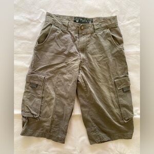 Mudd Men's Olive Brown Extra Long Loose Fit Cargo Shorts Y2K 100% Cotton 34